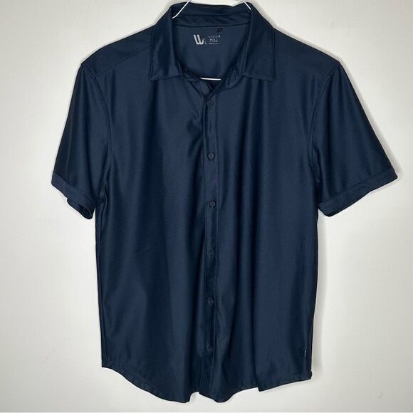 VRST Deep Navy Blue Short Sleeve Button Down Shirt Size Medium - Picture 4 of 7